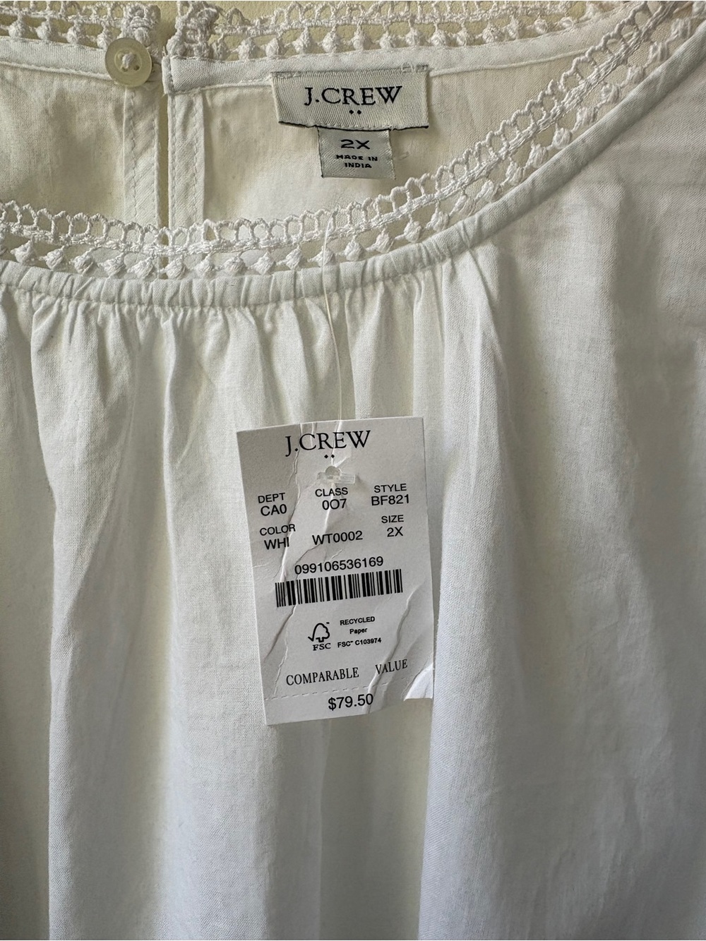 NWT J. Crew White Ruffle-Shoulder Long Sleeve Blouse - Picture 6 of 13